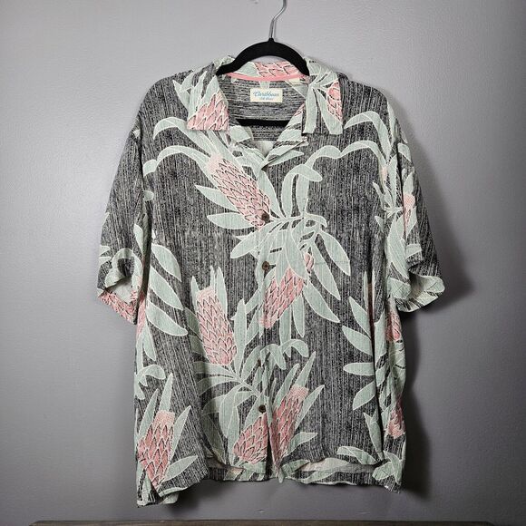 Roundtree & Yorke Other - Roundtree & Yorke Caribbean Shirt Black Protea‎ Short Sleeve Silk Blend Men's XL